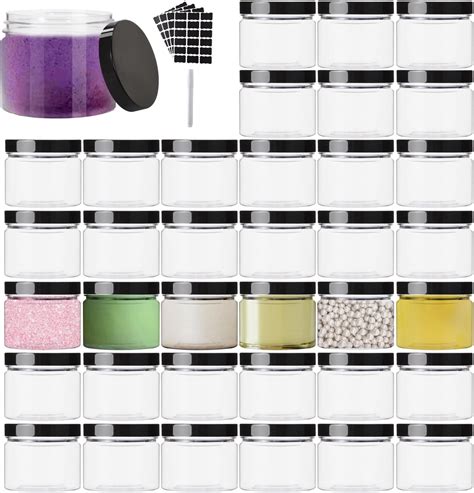 12 Pack 4 Oz Plastic Jarswide Mouth Clear Storage Containers With Black Lids Empty