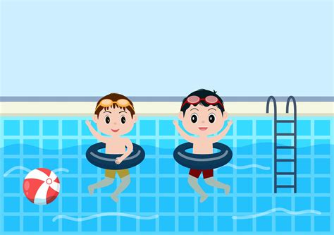 Cute Little Kids Swimming Vector Illustration 3354933 Vector Art at ...