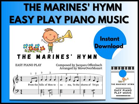 The Marines Hymn Piano Sheet Music Instant Digital Music Download Beginner Adult Piano