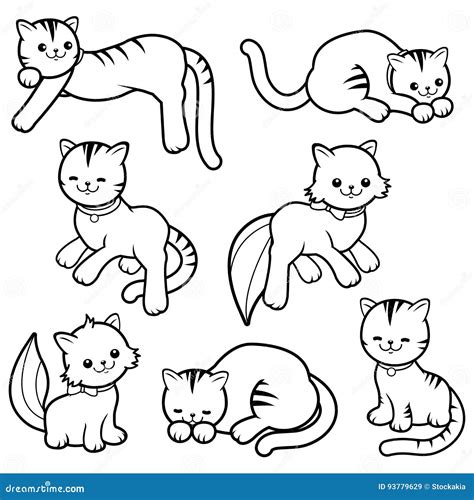 Gatos Preto E Branco Dos Desenhos Animados Ilustração do Vetor