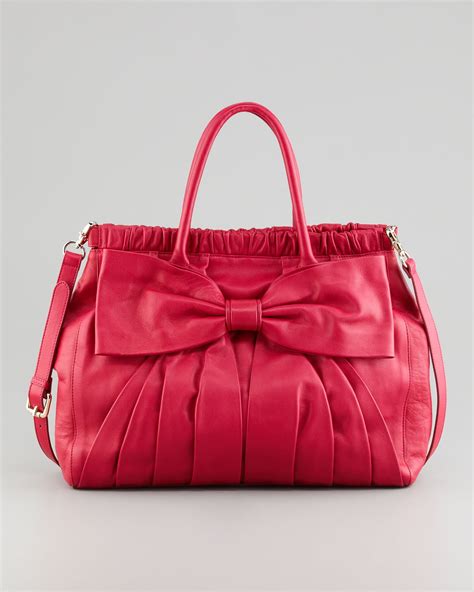 Red Valentino Calfskin Bow Satchel Bag In Red Cherry Lyst