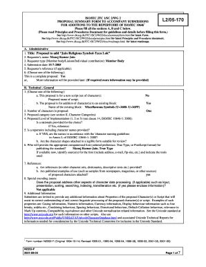 Fillable Online Unicode Unicode Proposal Summery Form Jain Religious