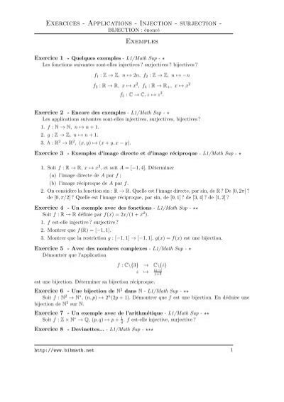 Exercices Applications Injection Surjection Bijection Bibmath