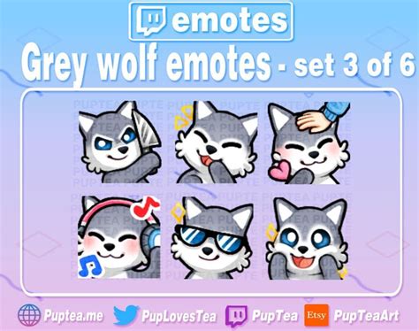 6x Cute Grey Wolf Emotes Pack For Twitch Youtube And Discord Set 3