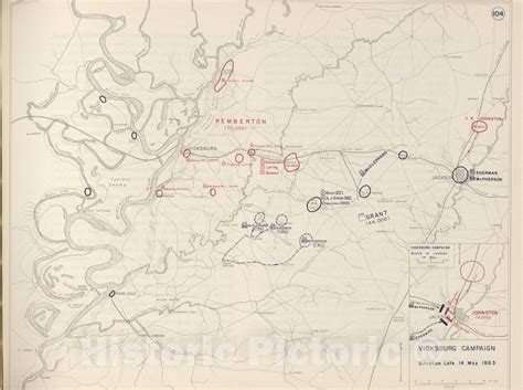 Historic 1962 Map The West Point Atlas Of The Civil War Vicksburg