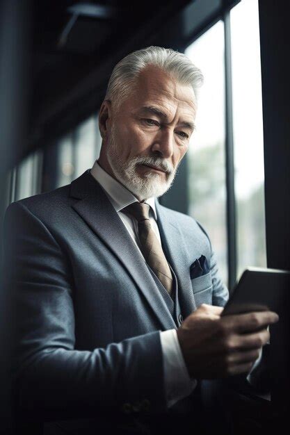 Premium AI Image Shot Of A Mature Businessman Using His Tablet At