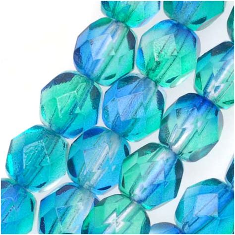 Czech Fire Polished Glass Two Toned Beads 6mm Round Blue Green 25 Pcs — Beadaholique