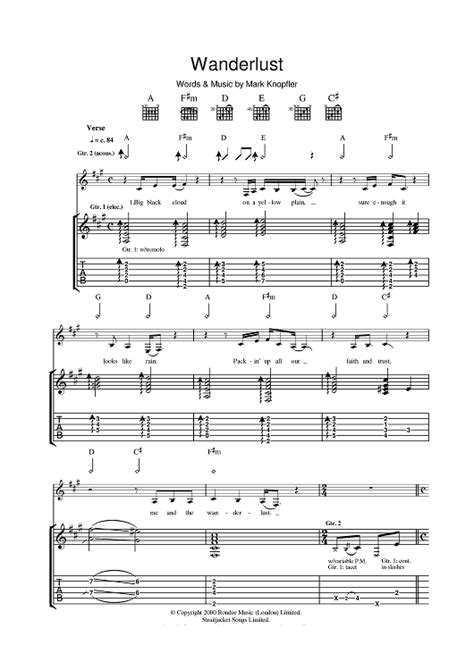 The Wanderlust Sheet Music By Mark Knopfler For Guitar Tab Sheet