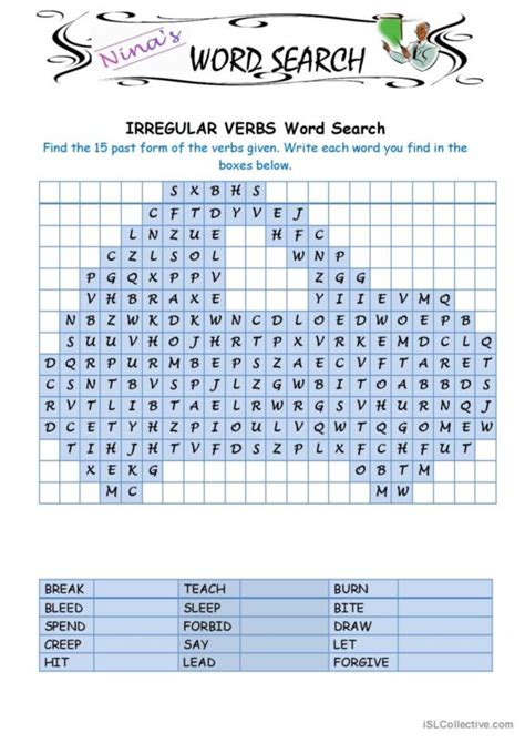 Irregular Verbs Word Search Vocabulary Practice English