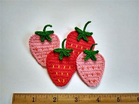 Crochet Strawberry Applique 2pcs Red Strawberry Motif Pink Etsy