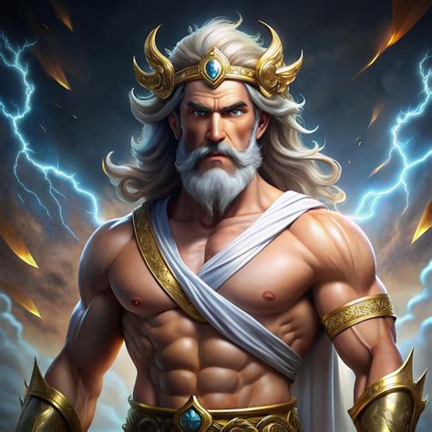 Greek God Zeus With A Naked Torso Character For The Game Premium AI Generated Image