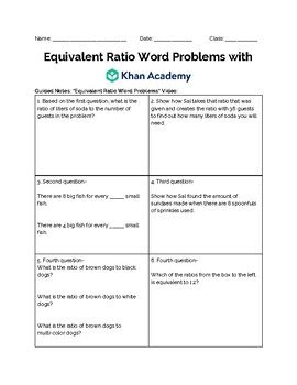 Khan Academy Equivalent Ratio Word Problems Guided Worksheet Tpt