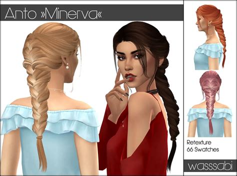 Wasssabi Sims Anto`s Minerva Hair Retextured Sims 4 Hairs