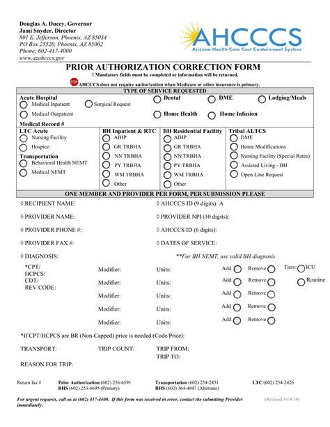 Arizona Prior Authorization Correction Form Fill Out Sign Online And