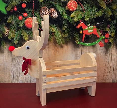 Hand Crafted Wood Reindeer Basket Planter Etsy