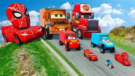 Big Small Lightning Mcqueen Spider Man Vs Small Pixar Cars Vs DOWN OF