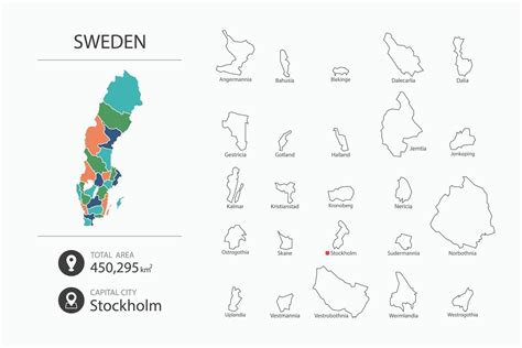 Map of Sweden with detailed country map. Map elements of cities, total ...