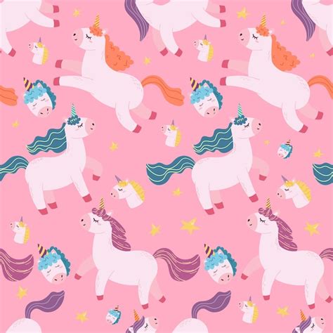 Patrón Sin Costuras Con Unicornios Mágicos Pony De Dibujos Animados
