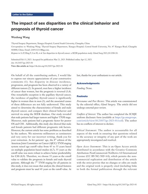 Pdf The Impact Of Sex Disparities On The Clinical Behavior And Prognosis Of Thyroid Cancer