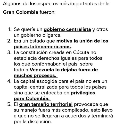 Cuales Son Los Aspectos Mas Relevantes De La Gran Colombia Brainly Lat