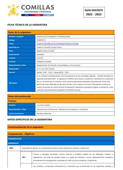 Gu A Docente Ficha T Cnica De La Asignatura Datos Espec Ficos De La