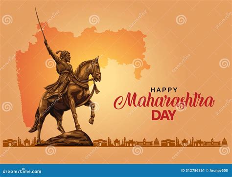 Happy Maharashtra Day With Maharashtra Map Vector And Shivaji Maharaj