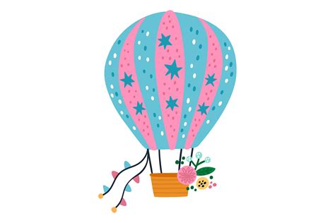 Cute Hot Air Balloon Flying Summer Flow Graphic By Vectorbum