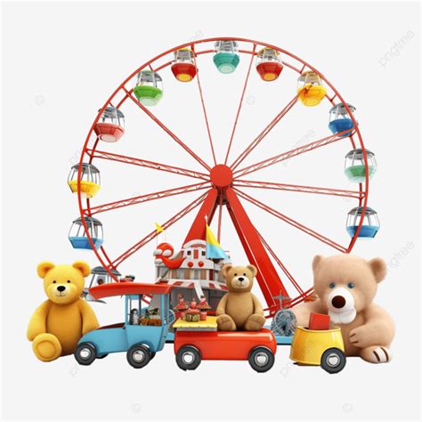 D Amusement Park Concept With Electric Bump Car Teddy Bear Viking Ship