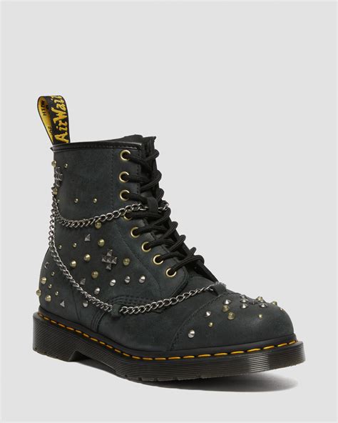 1460 Studded Chain Leather Lace Up Boots Dr Martens