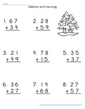 Winter Double Digit Addition With Carrying Worksheets By Sarah Eisenhuth