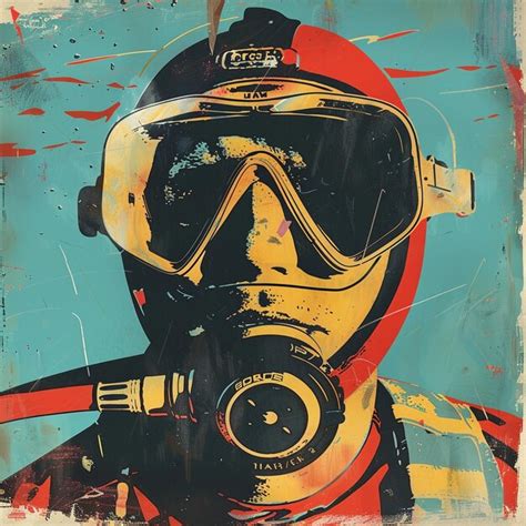 Premium Photo Block Colour Travel Poster Of A Scuba Diver