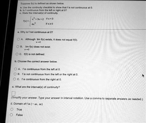 Solved Suppose F X Is Defined As Shown Below Use The Continuity