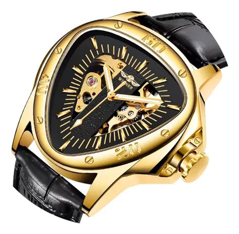 Relojes Triangulares Para Hombre Reloj Esqueleto Dorado Re Mercadolibre