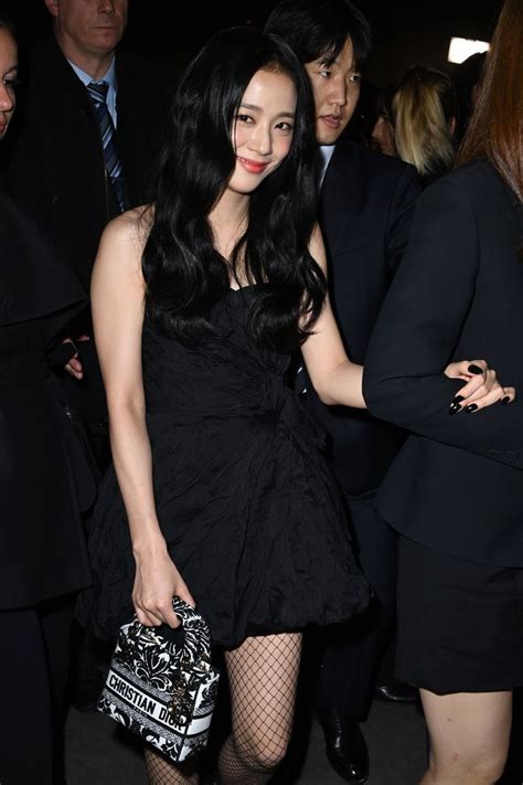 Jisoo Wears Black Mini Dress and Fishnets at Dior’s Paris Fashion Week Show