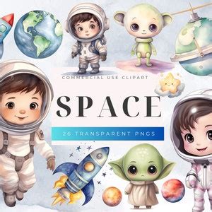 Watercolor Space Clipart Bundle Astronaut Nursery Clipart Cute