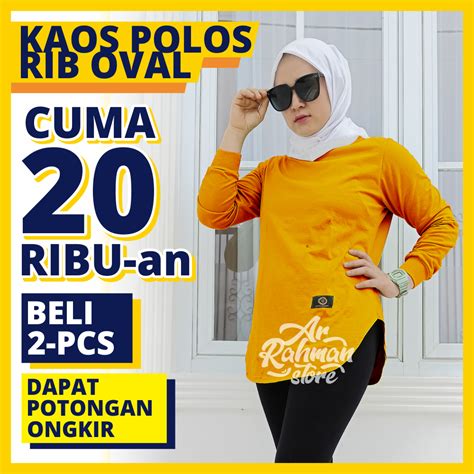 Jual Kaos Polos Wanita Lengan Panjang Rib Model Oval Bawah Viral Baju