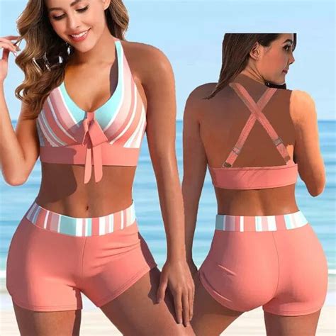 2022 New Female Summer Striped Print Bikini Sets Swimsuit Women Sexy