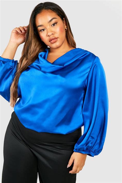 Plus Satin Cowl Neck Blouse Boohoo Usa