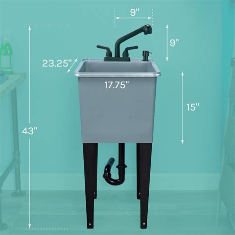 Tehila Grey Freestanding Floor Mount Space Saver Utility Sink With