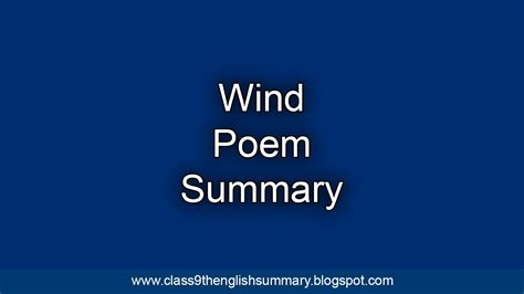 Wind Poem Summary - Class 9Th English Summary