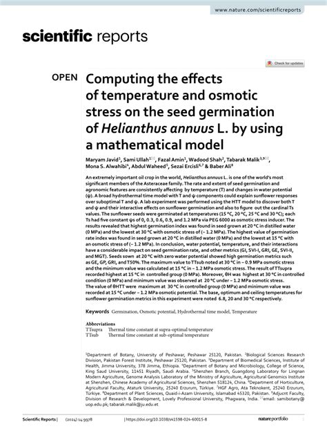 PDF Computing The Effects Of Temperature And Osmotic Stress On The