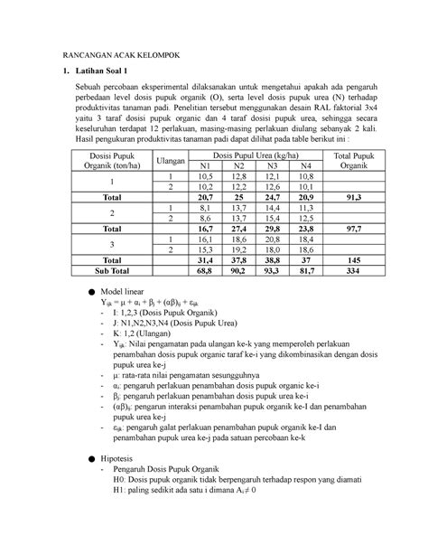 Soal Rancangan Acak Kelompok Faktorial Latihan Soal 2 RANCANGAN