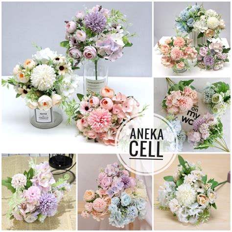 Jual NEW BUKET BUNGA PEONY POM POM HYDRANGEAS Bunga Rose Artificial