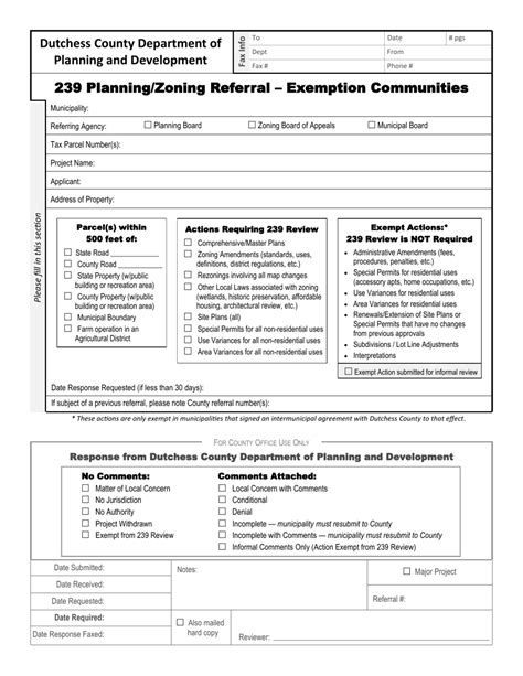 Dutchess County New York Planning Zoning Referral Exemption