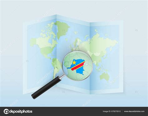 Folded World Map Magnifying Lens Pointing Congo Map Flag Italy Stock ...