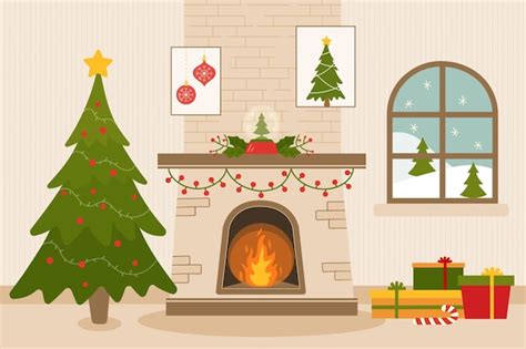 Premium Vector Flat Design Christmas Fireplace Scene