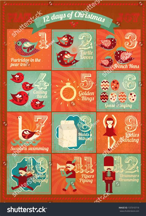 Vintage Advent Calendar Twelve Days Of Christmas Template Vector