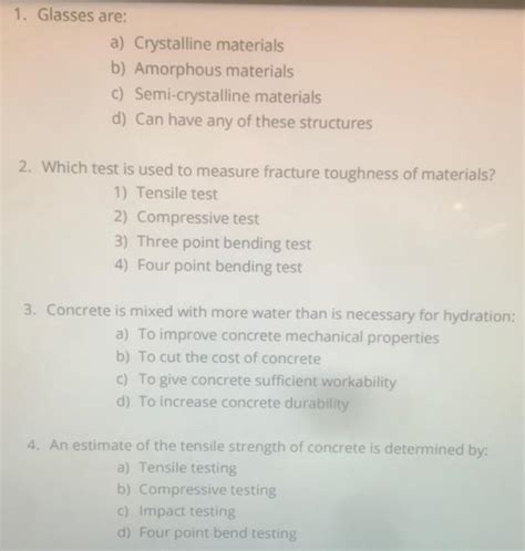 Solved 1. Glasses are: a) Crystalline materials b) Amorphous | Chegg.com 