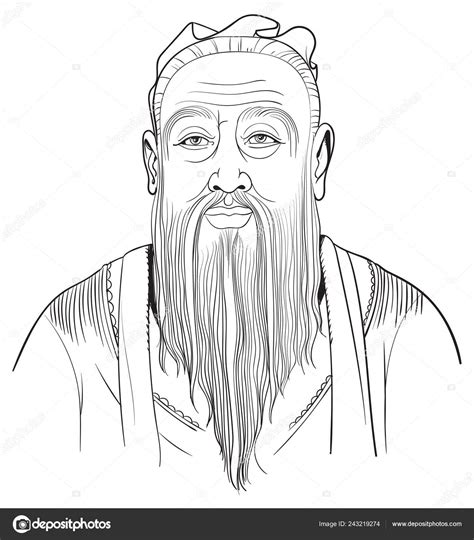 Confucius Vector Portrait Line Art Illustration Stock Illustration by ...