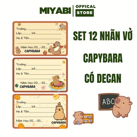 Set Nhãn Vở Hot trend Capybara Cute Dán Môn Học Sinh Đồ Dùng Học Tập MIYABI STORE